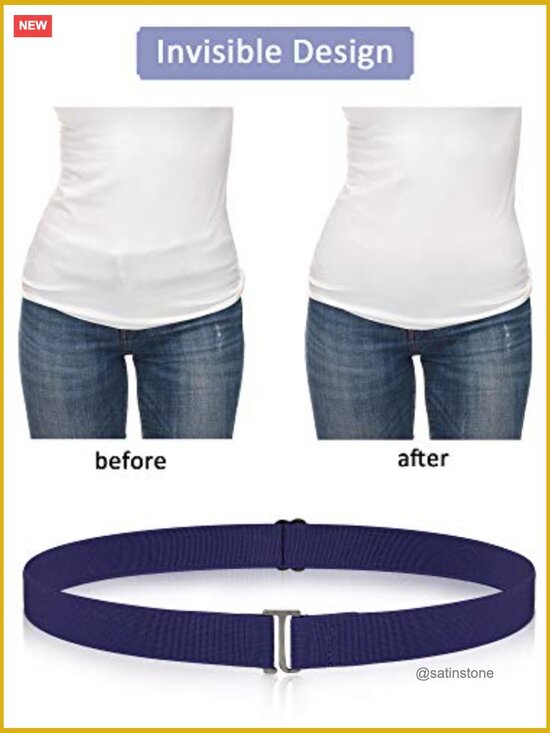 6 Pcs Elastic No Show Stretch Belt Flat Buckle for Jeans Pants Dresses